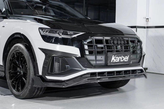 Audi SQ8 Q8 (with s-line bumper) Pre-facelift 2019 2020 2021 2022 2023 with Aftermarket Parts - Front Lip Pre-preg Carbon Fiber from Karbel Carbon