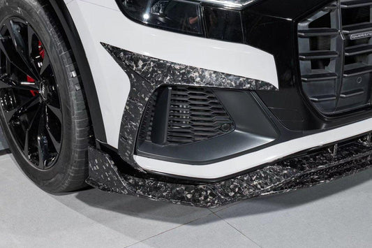 Audi SQ8 Q8 (with s-line bumper) Pre-facelift 2019 2020 2021 2022 2023 with Aftermarket Parts - Front Lip Pre-preg Carbon Fiber from Karbel Carbon