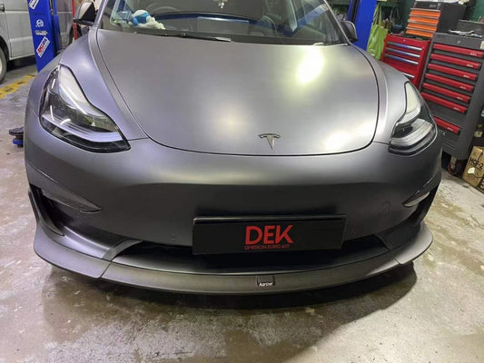 Tesla Model 3/P 2017-2023 with Aftermarket Parts - Front Lip Pre-preg Carbon Fiber from Karbel Carbon