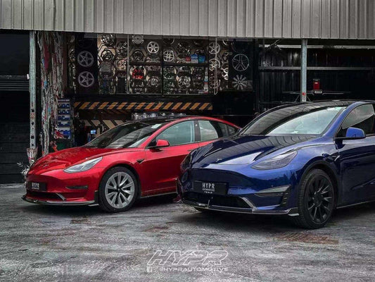 Tesla Model Y 2020-ON with Aftermarket Parts - Front Lip Pre-preg Carbon Fiber from Karbel Carbon