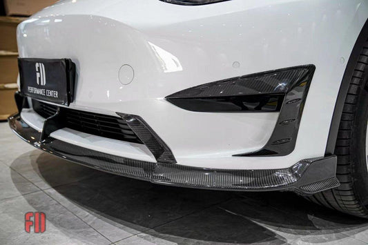 Tesla Model Y 2020-ON with Aftermarket Parts - Front Lip Pre-preg Carbon Fiber from Karbel Carbon