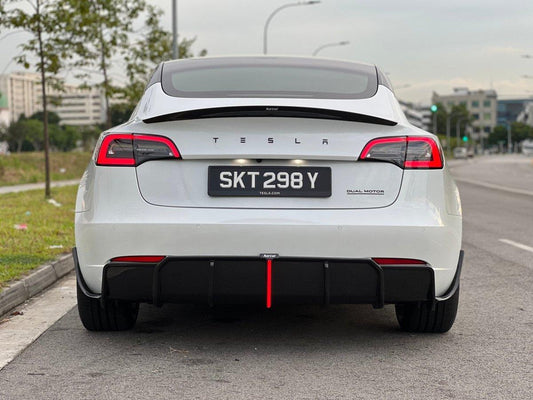 Tesla Model 3/P 2017 2018 2019 2020 2021 2022 2023 with Aftermarket Parts - Rear Diffuser & Canards Pre-preg Carbon Fiber from Karbel Carbon