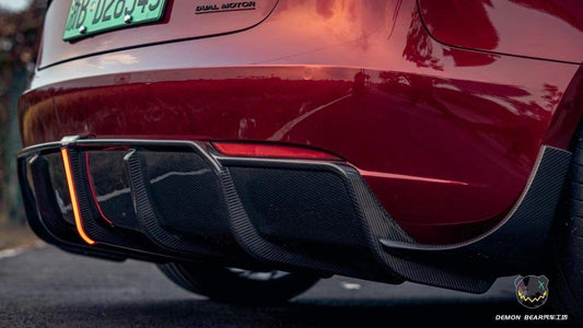 Tesla Model 3/P 2017 2018 2019 2020 2021 2022 2023 with Aftermarket Parts - Rear Diffuser & Canards Pre-preg Carbon Fiber from Karbel Carbon