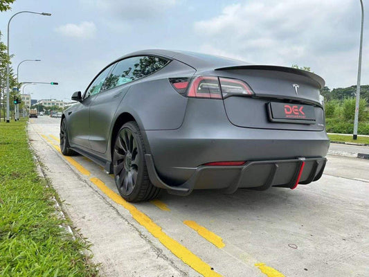 Tesla Model 3/P 2017 2018 2019 2020 2021 2022 2023 with Aftermarket Parts - Rear Diffuser & Canards Pre-preg Carbon Fiber from Karbel Carbon