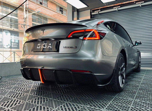 Tesla Model 3/P 2017 2018 2019 2020 2021 2022 2023 with Aftermarket Parts - Rear Diffuser & Canards Pre-preg Carbon Fiber from Karbel Carbon