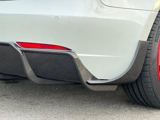 Tesla Model 3/P 2017 2018 2019 2020 2021 2022 2023 with Aftermarket Parts - Rear Diffuser & Canards Pre-preg Carbon Fiber from Karbel Carbon