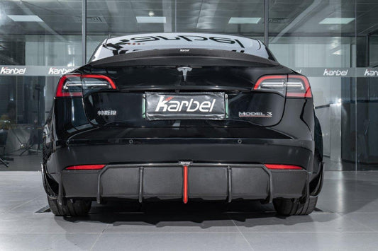 Tesla Model 3/P 2017 2018 2019 2020 2021 2022 2023 with Aftermarket Parts - Rear Diffuser & Canards Pre-preg Carbon Fiber from Karbel Carbon