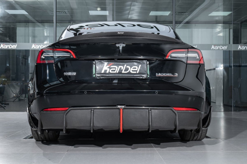Karbel Carbon Pre-preg Carbon Fiber Rear Diffuser & Canards for Tesla Model 3 / Performance - Performance SpeedShop