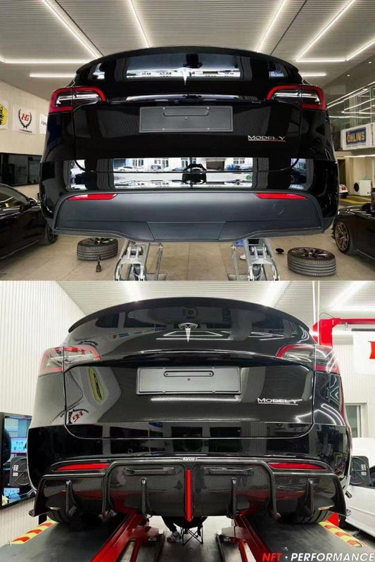 Tesla Model Y 2020-ON with Aftermarket Parts - Rear Diffuser Pre-preg Carbon Fiber from Karbel Carbon