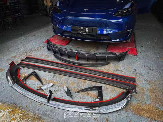 Tesla Model Y 2020-ON with Aftermarket Parts - Rear Diffuser Pre-preg Carbon Fiber from Karbel Carbon