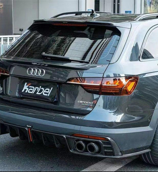 Audi A4 allroad B9 / B9.5 2017 2018 2019 with Aftermarket Parts - V1 Style Rear Roof Spoiler Pre-preg Carbon Fiber from Karbel Carbon