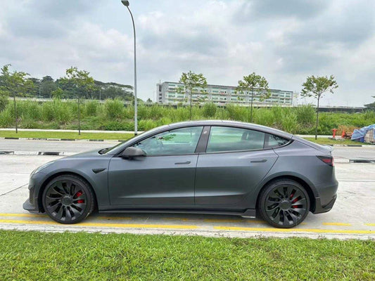 Tesla Model 3/P 2017-2023 with Aftermarket Parts - Side Skirts Pre-preg Carbon Fiber from Karbel Carbon