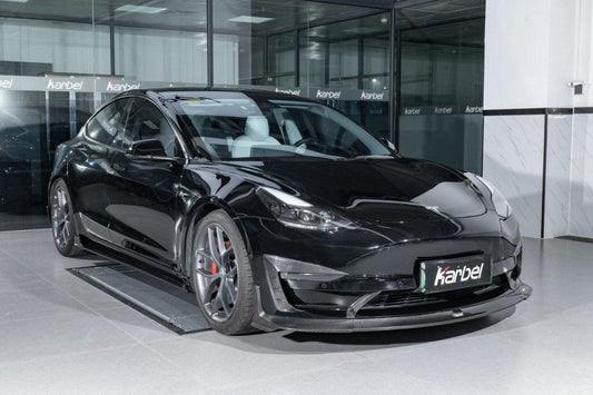 Tesla Model 3/P 2017-2023 with Aftermarket Parts - Side Skirts Pre-preg Carbon Fiber from Karbel Carbon