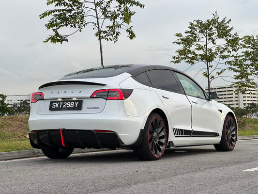 Tesla Model 3/P 2017-2023 with Aftermarket Parts - Side Skirts Pre-preg Carbon Fiber from Karbel Carbon