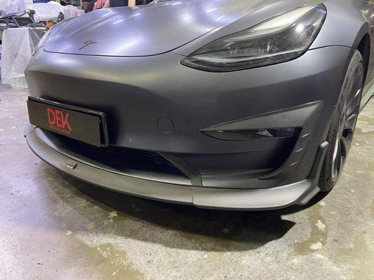 Tesla Model 3/P 2017 2018 2019 2020 2021 2022 2023 with Aftermarket Parts - Upper Valences Pre-preg Carbon Fiber from Karbel Carbon