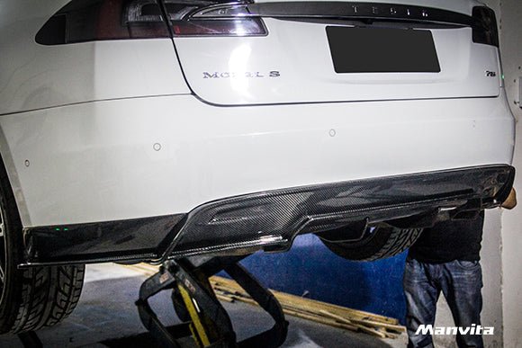Manvita Carbon Fiber Rear Diffuser 3 Pcs For Tesla Model S 2012-2015 - Performance SpeedShop