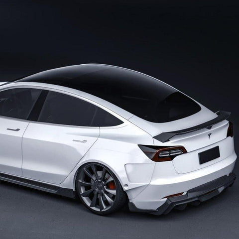 Tesla Model 3 Performance Long Range Standard Base 2017-2023 with Aftermarket Parts -V5 Style Rear Spoiler Wing Carbon Fiber / FRP from CMST Tuning