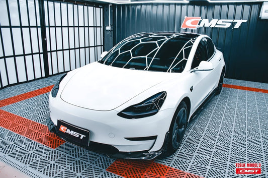 Tesla Model 3 Performance Long Range Standard Base 2017-2023 with Aftermarket Parts - V2 Style Side Skirts Carbon Fiber / FRP from CMST Tuning