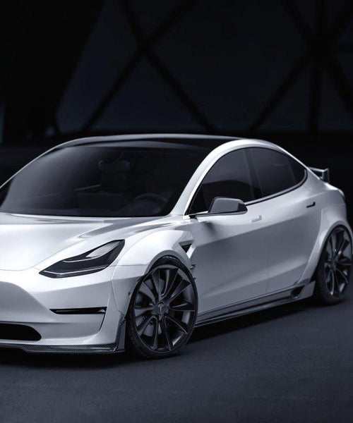 Tesla Model 3 Performance Long Range Standard Base 2017-2023 with Aftermarket Parts - V4 Style Side Skirts Carbon Fiber / FRPfrom CMST Tuning