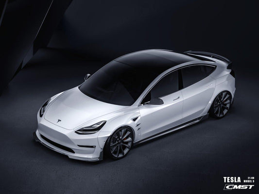 Tesla Model 3 Performance Long Range Standard Base 2017-2023 with Aftermarket Parts - V4 Style Side Skirts Carbon Fiber / FRPfrom CMST Tuning