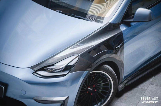 Tesla Model Y Performance AWD Long Range RWD Standard 2020-ON with Aftermarket Parts - Front Fenders Pre-preg Carbon Fiber / FRP from CMST Tuning