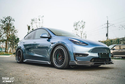 Tesla Model Y Performance AWD Long Range RWD Standard 2020-ON with Aftermarket Parts - V3 Style Front Lip Splitter Carbon Fiber / FRP from CMST Tuning