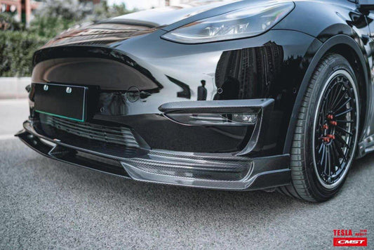 Tesla Model Y Performance AWD Long Range RWD Standard 2020-ON with Aftermarket Parts - V3 Style Front Lip Splitter Carbon Fiber / FRP from CMST Tuning