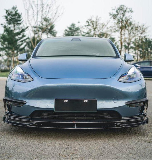 Tesla Model Y Performance AWD Long Range RWD Standard 2020-ON with Aftermarket Parts - V3 Style Front Lip Splitter Carbon Fiber / FRP from CMST Tuning