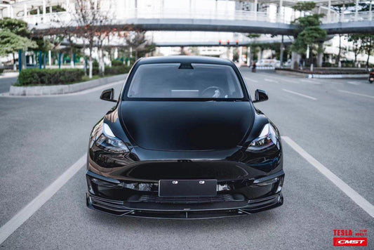 Tesla Model Y Performance AWD Long Range RWD Standard 2020-ON with Aftermarket Parts - V3 Style Front Lip Splitter Carbon Fiber / FRP from CMST Tuning