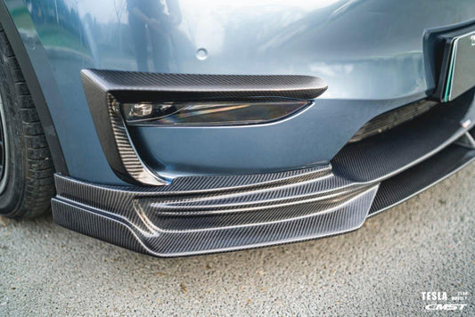 Tesla Model Y Performance AWD Long Range RWD Standard 2020-ON with Aftermarket Parts - V3 Style Front Lip Splitter Carbon Fiber / FRP from CMST Tuning