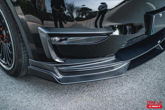 Tesla Model Y Performance AWD Long Range RWD Standard 2020-ON with Aftermarket Parts - V3 Style Front Lip Splitter Carbon Fiber / FRP from CMST Tuning