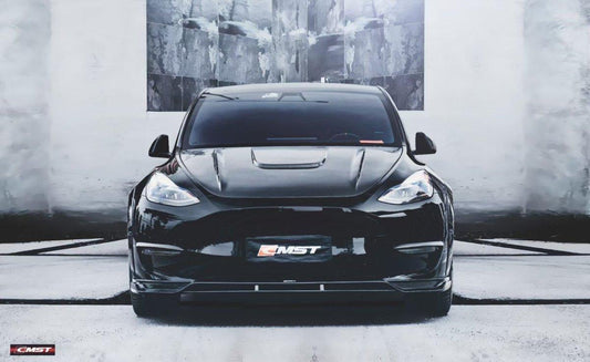 Tesla Model Y Performance AWD Long Range RWD Standard 2020-ON with Aftermarket Parts - V1 Style Hood Bonnet Carbon Fiber / FRP from CMST Tuning 
