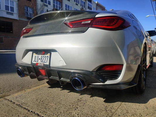 Infiniti Q60 Red Sport 400 Premium Luxe Sport Pure 2017-2022 with Aftermarket Parts - Rear Diffuser & Canards Carbon Fiber from CMST Tuning
