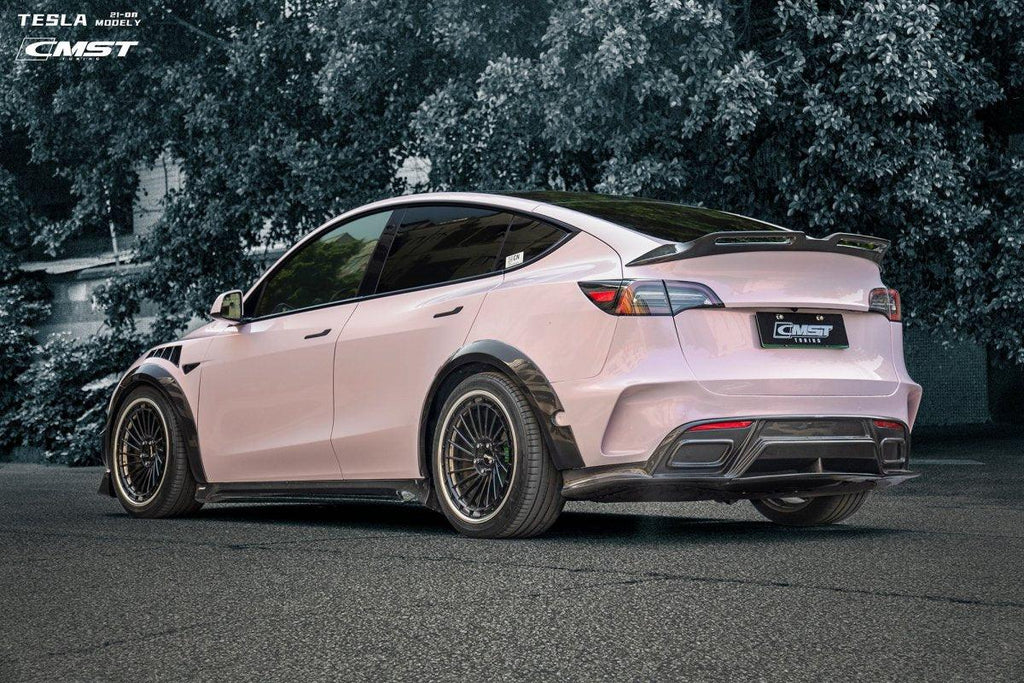 Tesla Model Y Performance AWD Long Range RWD Standard 2020-ON with Aftermarket Parts - V3 Style Rear Diffuser Carbon Fiber / FRP from CMST Tuning