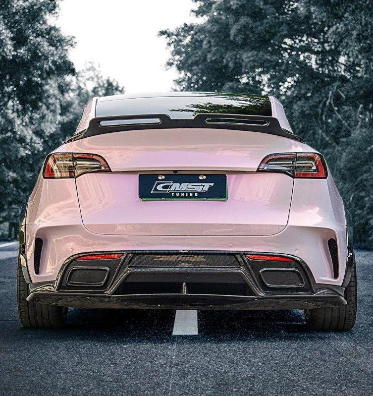 Tesla Model Y Performance AWD Long Range RWD Standard 2020-ON with Aftermarket Parts - V3 Style Rear Diffuser Carbon Fiber / FRP from CMST Tuning