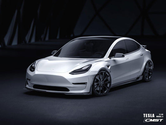 Tesla Model 3 Performance Long Range Standard Base 2017-2023 with Aftermarket Parts - Widebody Fenders & Wheel Arches Carbon Fiber / FRP from CMST Tuning