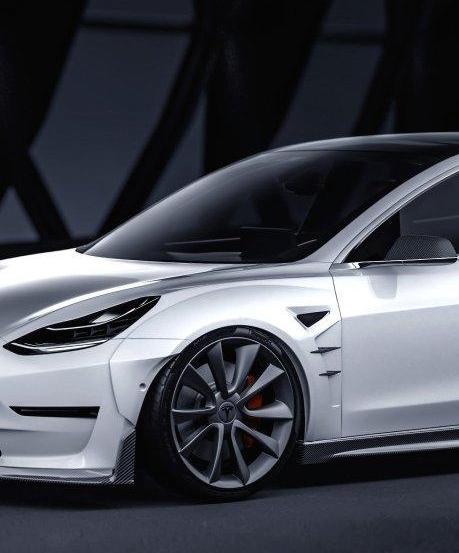 Tesla Model 3 Performance Long Range Standard Base 2017-2023 with Aftermarket Parts - Widebody Fenders & Wheel Arches Carbon Fiber / FRP from CMST Tuning