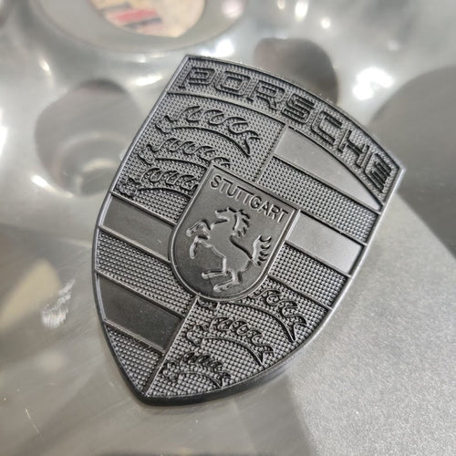 Porsche Crest Emblem Badge - Blacked Out Metal - Performance SpeedShop