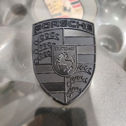 Porsche Crest Emblem Badge - Blacked Out Metal - Performance SpeedShop