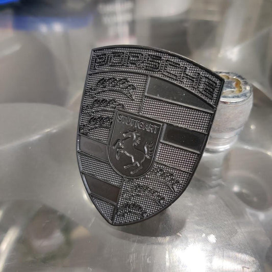 Porsche Crest Emblem Badge - Blacked Out Metal - Performance SpeedShop