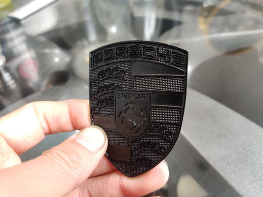 Porsche Crest Emblem Badge - Blacked Out Metal - Performance SpeedShop