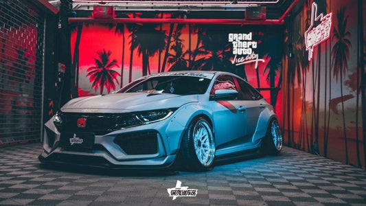 Honda Civic 10th Gen FC1 FC2  FC5 FC6 2016 2017 2018 2019 2020 2021 & Civic 10th Gen FC3 FC4 2017 2018 2019 2020 2021 & Civic 10th Gen FK7 2017 2018 2019 2020 2021 with Aftermarket Parts - Front Bumper & Front Lip Carbon Fiber / FRP from Robot Craftsman