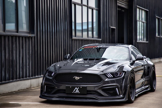Ford Mustang Ecoboost V6 GT S550.1 2015 2016 2017 with Aftermarket Parts - "CAVALIER" Hood & Replacement Hood Carbon Fiber / FRP from Robot Craftsman