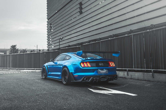 Ford Mustang Ecoboost V6 GT March1 Bullitt S550.1 S550.2 2015-2023 (note: dual exhaust tips) with Aftermarket Parts - CAVALIER Rear Diffuser Carbon Fiber/FRP from Robot Craftsman