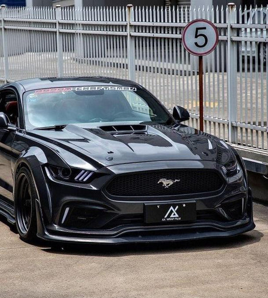 Ford Mustang Ecoboost V6 GT S550.1 2015 2016 2017 with Aftermarket Parts - CAVALIER Widebody Front Bumper & Lip & Replacement Front Lip Only Carbon Fiber / FRP from Robot Craftsman