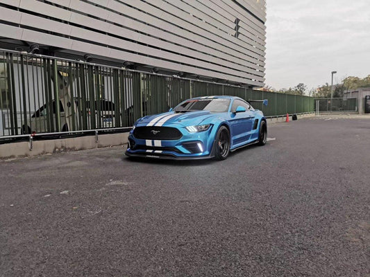 Ford Mustang Ecoboost V6 GT S550.1 2015 2016 2017 with Aftermarket Parts - CAVALIER Widebody Front Bumper & Lip & Replacement Front Lip Only Carbon Fiber / FRP from Robot Craftsman