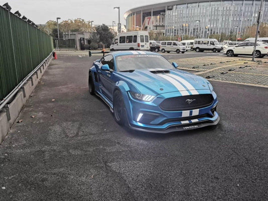 Ford Mustang Ecoboost V6 GT S550.1 2015 2016 2017 with Aftermarket Parts - CAVALIER Widebody Front Bumper & Lip & Replacement Front Lip Only Carbon Fiber / FRP from Robot Craftsman