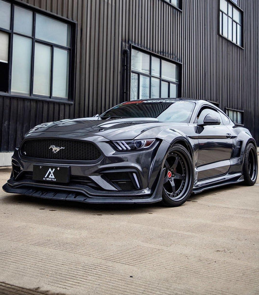 Ford Mustang Ecoboost V6 GT S550.1 2015 2016 2017 with Aftermarket Parts - CAVALIER Widebody Front Bumper & Lip & Replacement Front Lip Only Carbon Fiber / FRP from Robot Craftsman