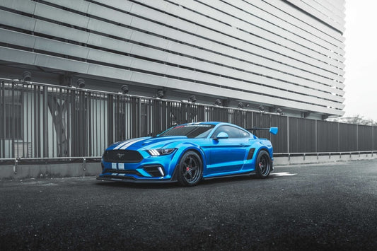 Ford Mustang Ecoboost V6 GT S550.1 2015 2016 2017 with Aftermarket Parts - CAVALIER Widebody Front Bumper & Lip & Replacement Front Lip Only Carbon Fiber / FRP from Robot Craftsman