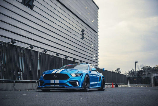 Ford Mustang Ecoboost V6 GT S550.1 2015 2016 2017 with Aftermarket Parts - CAVALIER Widebody Front Bumper & Lip & Replacement Front Lip Only Carbon Fiber / FRP from Robot Craftsman